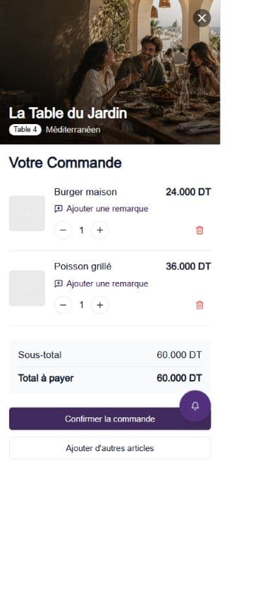 Écran Tawla Go : Commande, données de démonstration