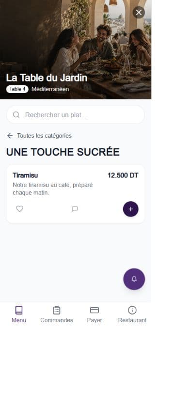 Écran Tawla Go : Ajouter un dessert, données de démonstration
