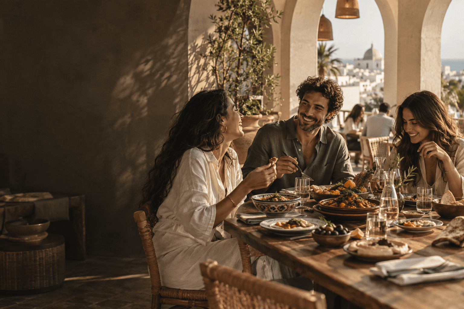 Un repas partagé dans un restaurant tunisien contemporain
